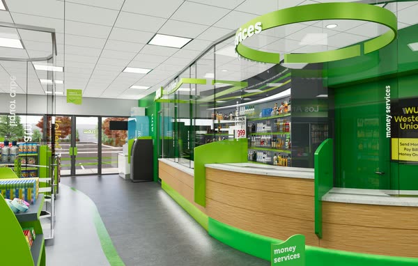 Inside a FLOW store, along the money services counter